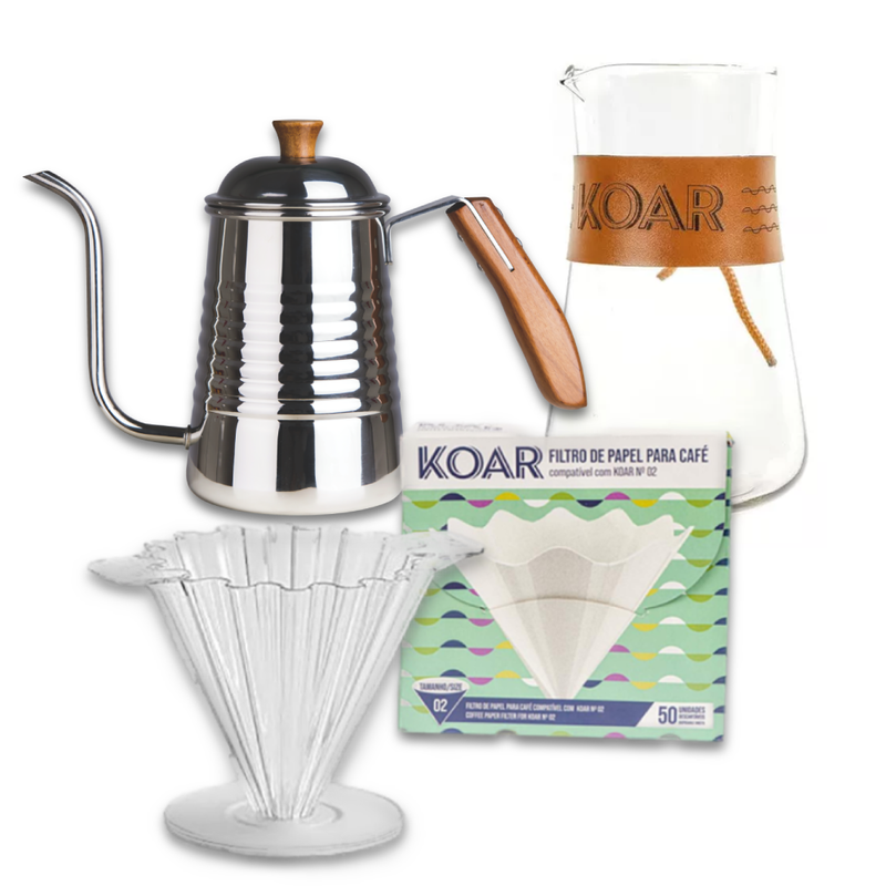 Kit - Koar Acrílico + Filtro Koar c/50 + Decanter Koar + Chaleira FPRO 700 ml