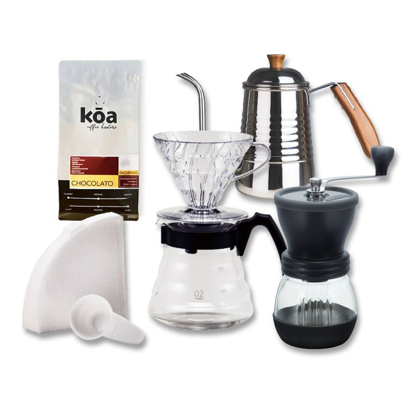 Kit - HARIO Craft Coffee Maker +  Moedor HARIO Skerton 100g  + Chaleira FPRO 700 ml + Café KOA Chocolato 250g