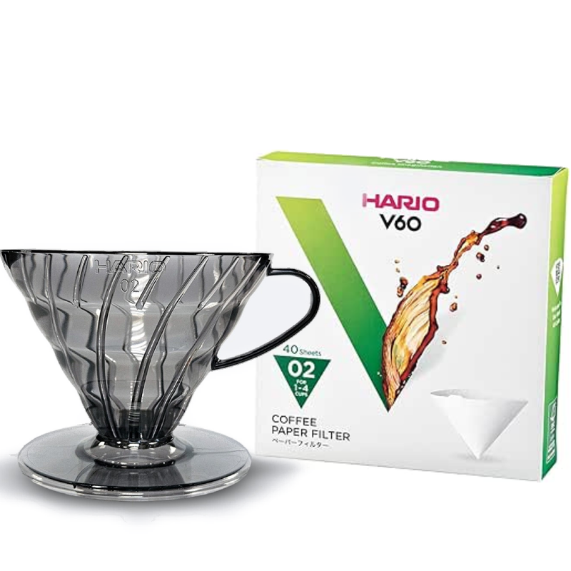 Kit Hario Coador V60 02 Fumê + Filtro Branco 02 C/ 40 Unidades